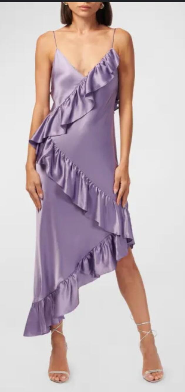 CAMI NYC Silk Dua Ruffle Midi Dress in Lilac Purple Size Large/ 8-10 NEW